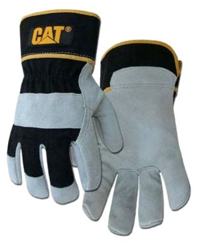 New CAT Premium Grey/Black Leather Palm Work Gloves - Large #CAT013201L