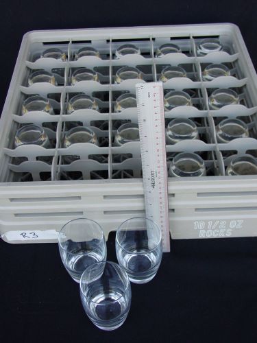 25 - 10 oz. Rocks Glass in a Raburn 6312 dishwashing/storage rack