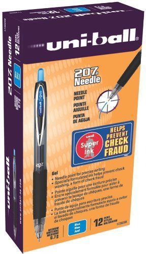 NEW uni-ball 207 Needle Retractable Medium Point Gel Pens  10 Blue Ink Pens