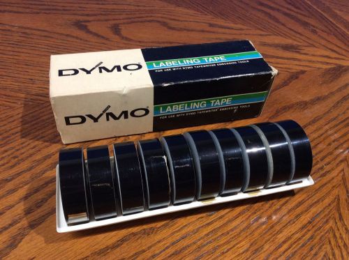 Vintage 10 Rolls Dymo Gloss Black Label Tape 1/2&#034; x 12&#039; 158-09