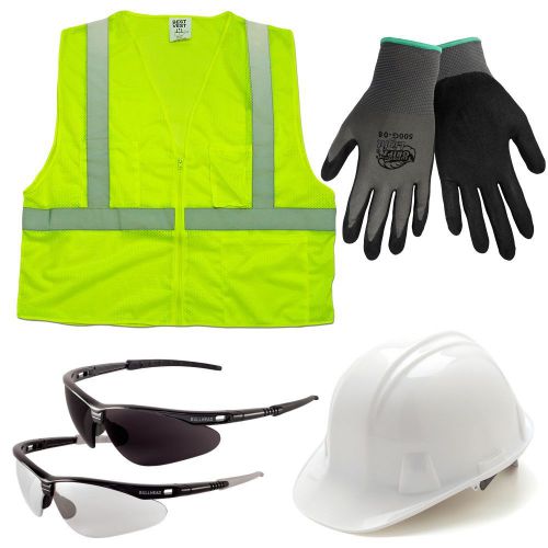 Work Safety Combo Pack, Vest, Gloves, Hard Hat, and Glasses