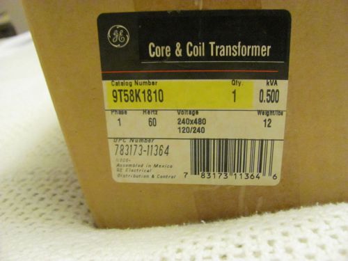GE Core &amp; Coil Transformer. 9T58K1810. 240x480 V. 120/240 V Sec.0.500 kVA. NEW