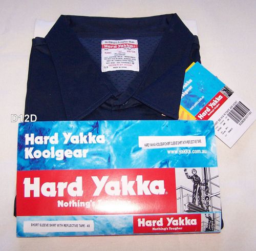 Hard yakka mens koolgear navy short sleeve shirt 3m reflective size 4xl new for sale