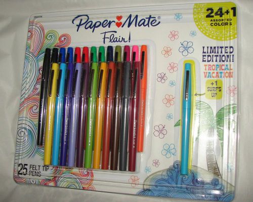 NEW Paper Mate Flair Pens Assorted Colors 25 Pack Felt Tip Pens TROPICAL EDITION