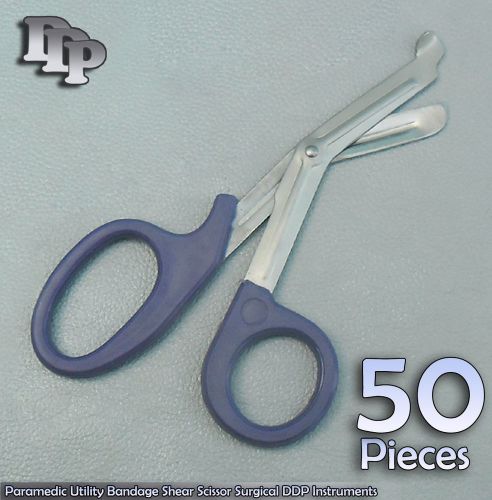 50 Paramedic Utility Bandage Shear Scissor 7.25&#034; Blue Handle Surgical Instrument
