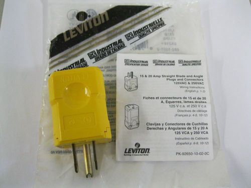 BRAND NEW 125V LEVITON ELECTRIC PLUG~INDUSTRIAL GRADE~YELLOW~GROUND~MADE IN USA