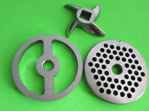 #8 combo set 2 grinding plates &amp; new cutting knife for meat grinder or mincer for sale