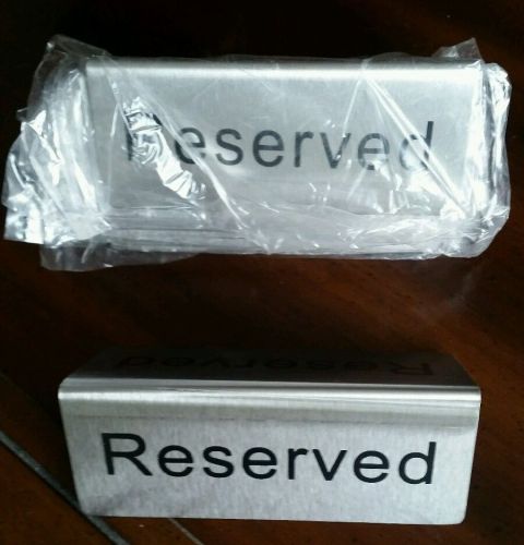 10 Winco RVS-4 &#034;Reserved&#034; Signs, Tent Shaped (2Sided) Stainless 4-3/4&#034; x 1-3/4&#034;