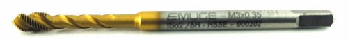 EMUGE Metric Tap M3x0.35 SPIRAL FLUTE HSSCO5% M35 HSSE TiN Coated