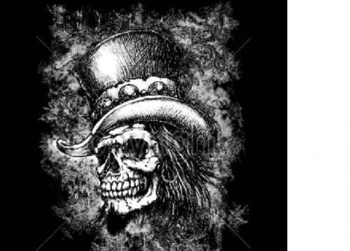 Top Hat Skull HEAT PRESS TRANSFER for T Shirt Sweatshirt Fabric 720o