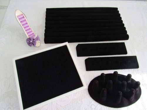MIXED LOT 6 RING JEWELRY DISPLAY STANDS BOX PADS SHOE BLACK VELVET PURPLE RESIN