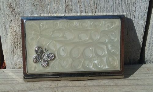 Silver Metal Business Name ID Credit Card Pocket Holder Wallet Case w/ Butterfly