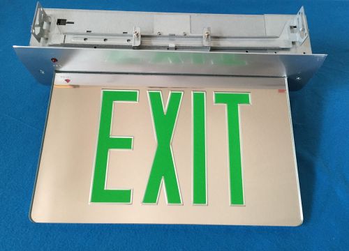 Exit Sign Green Mirror Gray Panel LED Surface and Recessed Mount Edge LITHONIA