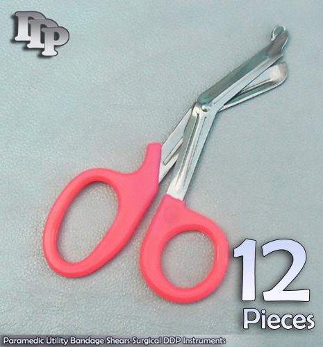 12Pcs Paramedic Utility Bandage Shear Scissor 7.25&#034;Pink Surgical DDP Instruments