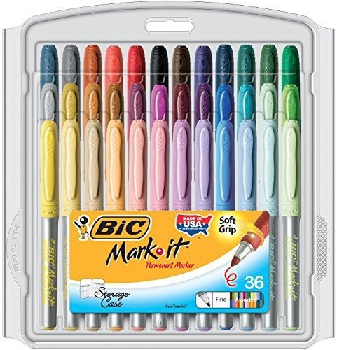 BIC Mark-It Color Collection Permanent Markers, Fine Point, Assorted colors, 36