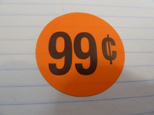 99 cent orange - fluorescent 1.5&#034; circle pricing labels- 20 stickers 1 1/2 inch