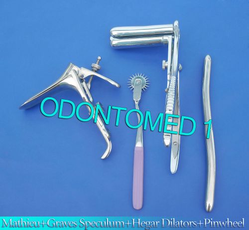 Mathieu Speculum+ Hegar Dilator+Purple Pinwheel &amp;Graves Vaginal Speculum Large