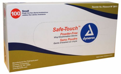 Dynarex safe-touch pf vinyl exam gloves box of 100 (50 pairs) size small #2611 for sale