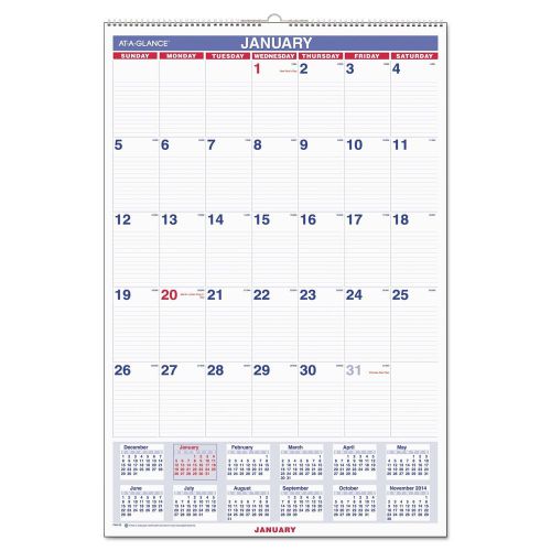 AT-A-GLANCE Monthly Wall Calendar with Ruled Daily Blocks 2016