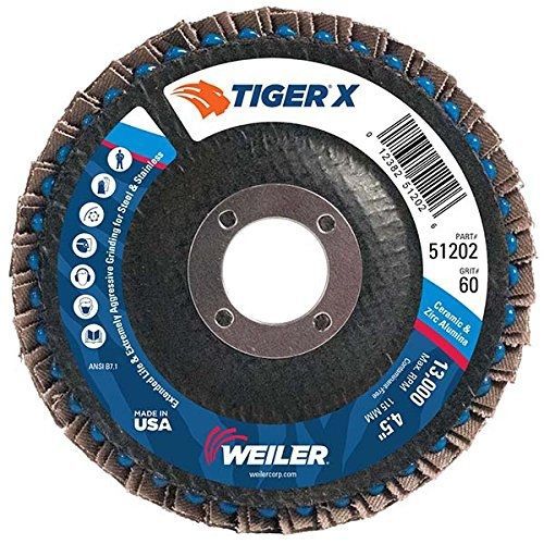Weiler 51202 Tiger X Flap Disc, Ceramic and Zirconia Alumina, Angled, Phenolic