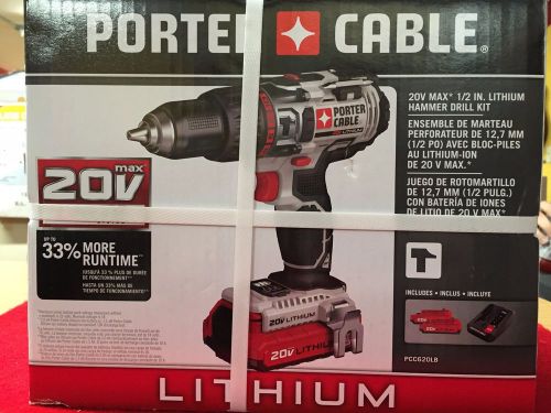 Porter-cable 20v max cordless lithium-ion hammer drill kit pcc620lb - new for sale
