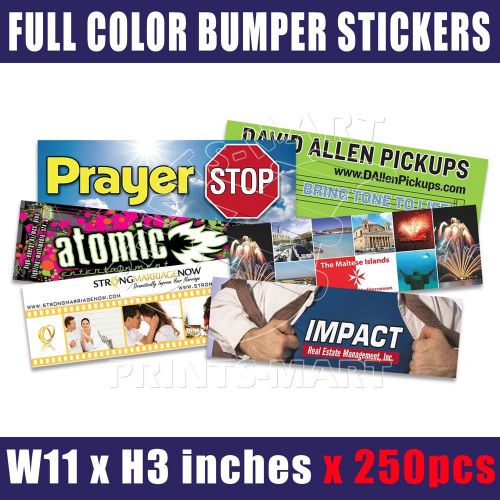 250 Custom Full Color Bumper Sticker Printing 11&#034;x3&#034; (3M Graphics/Matte/Glossy)