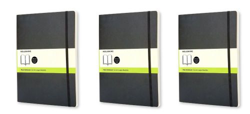 Pack of 3 Moleskine Classic Plain Soft Cover Notebook, extra Large 7.5 x 10-In