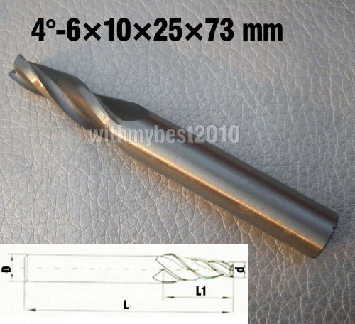 Lot 1pcs 3flute hss taper end mills taper angle 4 degree dia 6mm shank dia 10mm for sale