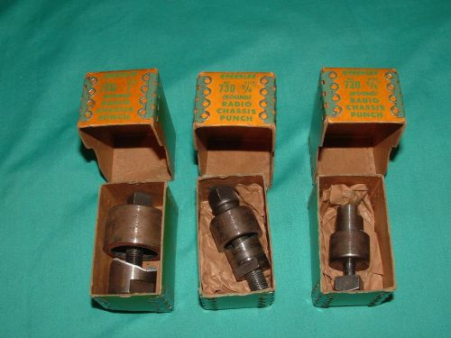 Vintage Lot 3 Greenlee 730 Radio Chassis Knockout Punch 1&#034;, 3/4&#034; and 5/8&#034; Round