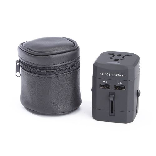 Royce international travel adapter in genuine leather carrying case for sale