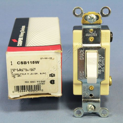 New cooper white single pole quiet toggle switch commercial 15a 120/277v csb115w for sale
