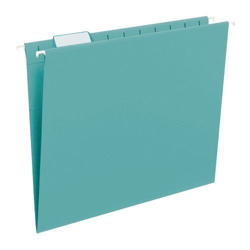 Smead hanging file folder with tab, 1/5-cut adjustable tab, letter size, aqua, for sale