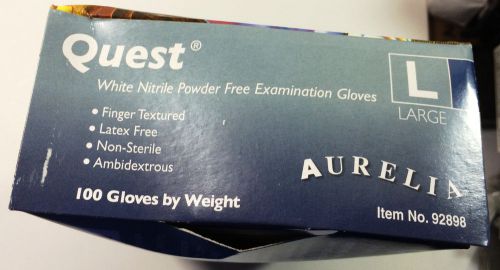 Quest White Nitrile Powder-Free Examination Gloves 92898 Large 2 Boxes of 100