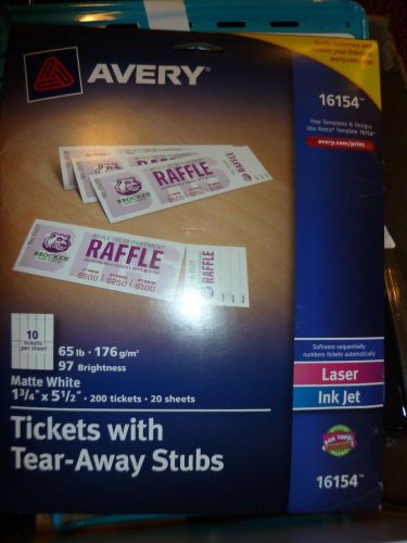 Avery 16154 Tickets with Tear-Away Stubs, 1.75x5.5&#034; inches, Matte White, 200ea