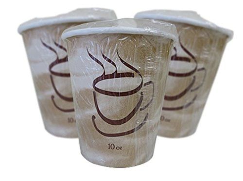1000 Gogo Individually Wrapped Paper Hot Cups with Coffee Design, 10 OZ. Squat