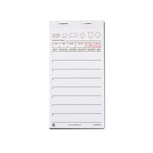 Royal White Server Pad Paper 1 Part Booked with 8 Lines Package of 10