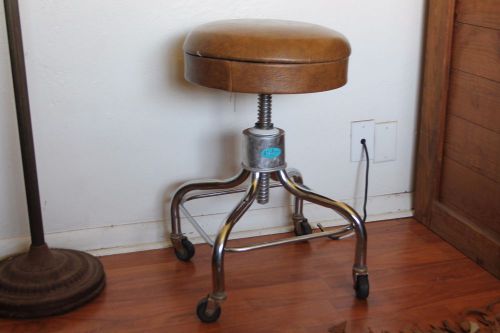 Vintage Pedigo Chrome Adjustable Barber Exam Stool Dentist Doctor Brown Chair