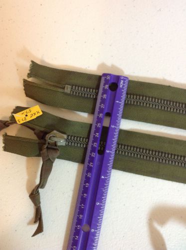 2 HEAVY DUTY METAL DOUBLE SIDED ZIPPERS 57&#034; LONG 1 3/4&#034; WIDE, ARMY GREEN