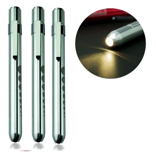 Set of 3 Silver Aluminum Penlight Pocket Medical LED with Pupil Gauge Reusable