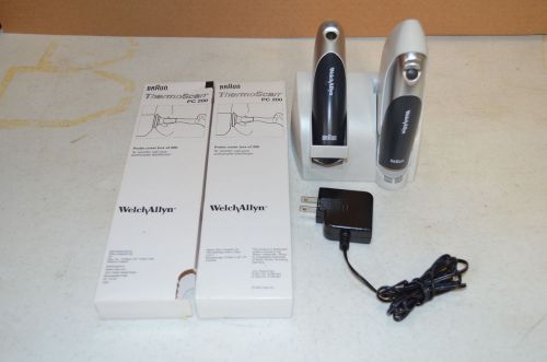 2 Braun Welch Allyn #6021 ThermoScan Thermometers + 300 Probe Covers