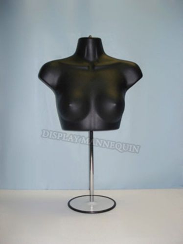 FEMALE CHEST TORSO MANNEQUIN *BLACK* + METAL STAND &amp; HANGER for WOMAN CLOTHINGS