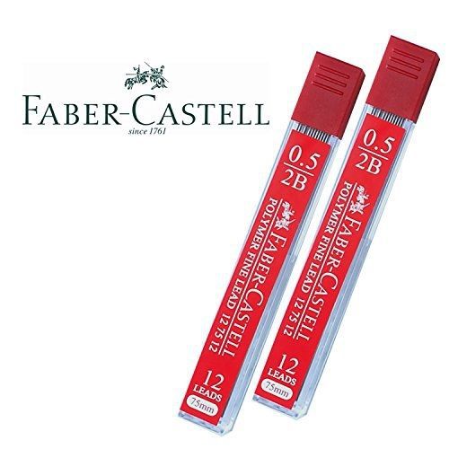 Faber-Castell Lead Refills 0.5mm 2B Black 12 Leads, 75mm. [Pack of 2]