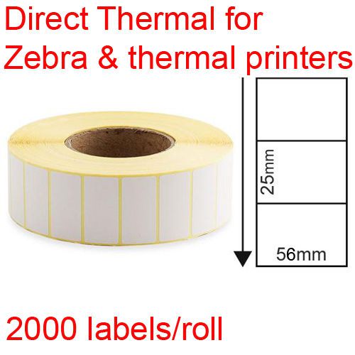 Direct thermal labels rolls 56x25mm 2000/roll for Zebra &amp; thermal printer