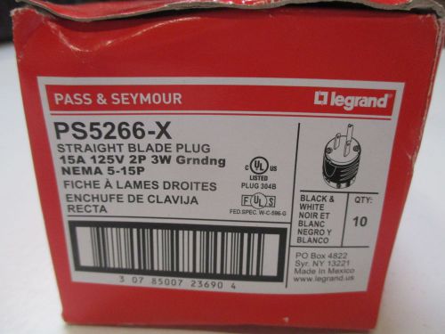 LOT OF 10 PASS &amp; SEYMOUR PS5266-X STRAIGHT BLADE PLUG *NEW IN BOX*