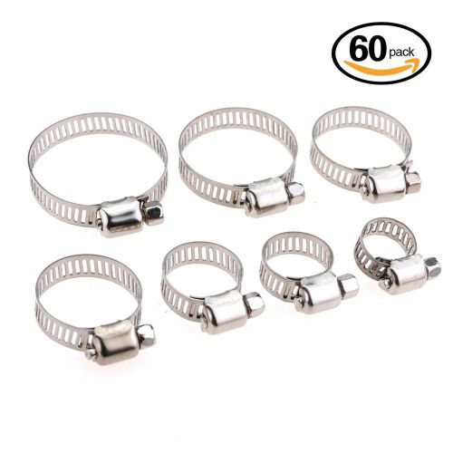 Hilitchi 60 Piece Adjustable 8-38mm Range Stainless Steel Worm Gear Hose Clam...