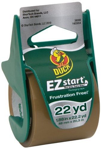 Duck Brand EZ Start Packaging Tape with Dispenser, 1.88-Inch x 22.2-Yard Roll,