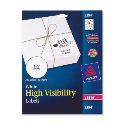 Avery High Visibility 2 1/2&#034; Diameter White Labels, 5 Packs (5294)