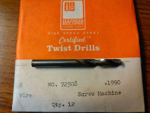 ITW HSS Screw Machine Twist Drills 8 Wire #72508, .1990, 60-pack
