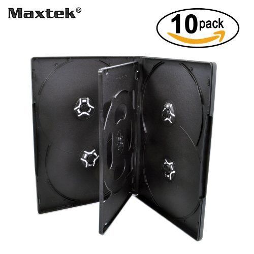 10 pack maxtek standard 14mm black six 6 disc dvd cases with double sided flip for sale