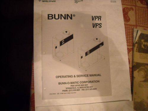 Bunn VPR VPS coffee brewer Parts Catalog &amp; Operating &amp; Service Manuals